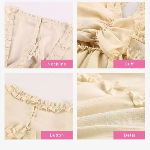 Beige Deep V Neck Ruffle Long Sleeve Floral Print Mini Dress Size XL - Picture 4 of 13